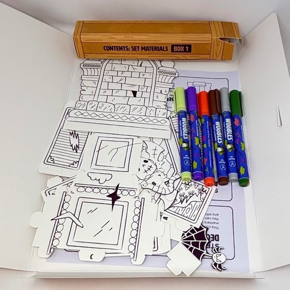 The Woobles Creature Feature Crochet Kit 6 Markers 3 Paper Coffins Display
